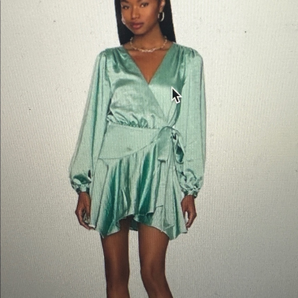 Elegant Teal Wrap Dress - Picture 2 of 7